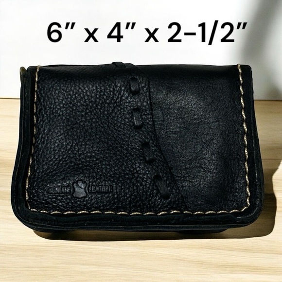 Leather Mini Bag Bohemian Crossbody Artisan Accent Size  6 x 4 x 2.5 - Picture 4 of 14